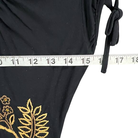 Soul Revival Shirt Womens S Black Tan Embroidered Leather Trim Western Boho Top - Picture 7 of 13